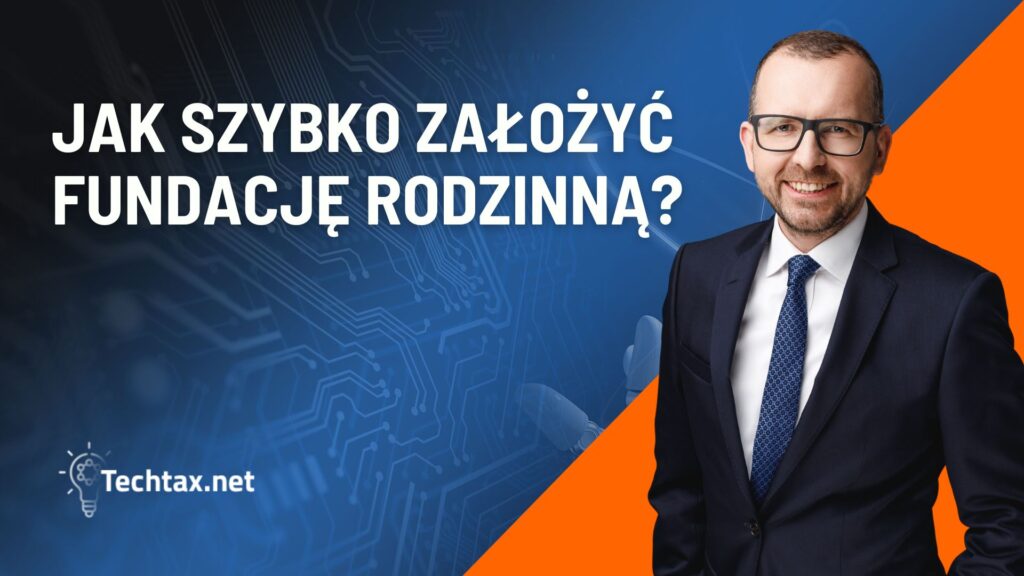 Prawnik od fundacji rodzinnej w garniturze i napis. Fundacja rodzinna, rejestracja, statut, prawo spadkowe, sukcesja.